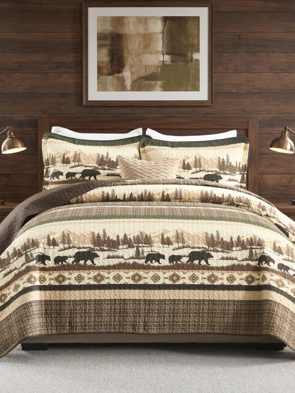 Cabin Quilt Set King Size, 100% Cotton 3 Pieces Comforter Sets, Lodge Farmhouse